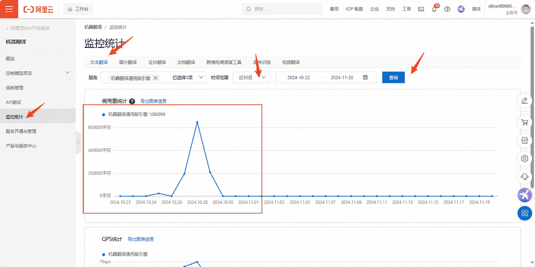 翻译使用量查看